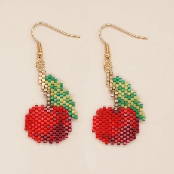 Pendientes colgantes tipo frutas bohemias para mujer y niña, aretes hechos a mano con cuentas de piña y cereza, joyería de moda, regalo, pendiente bonito