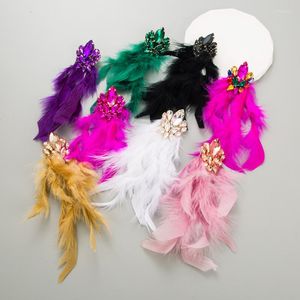 Boucles d'oreilles pendantes bohême Fuchsia violet/noir/plumes de couleur Long gland pendant cristal femmes bijoux de fête