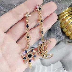 Boucles d'oreilles en peluche Bohmie Golden Long Star Moon Moon Tassel pour femmes Blue Cz Stone Incrust Piercing Drop Bijoux de bijoux Party