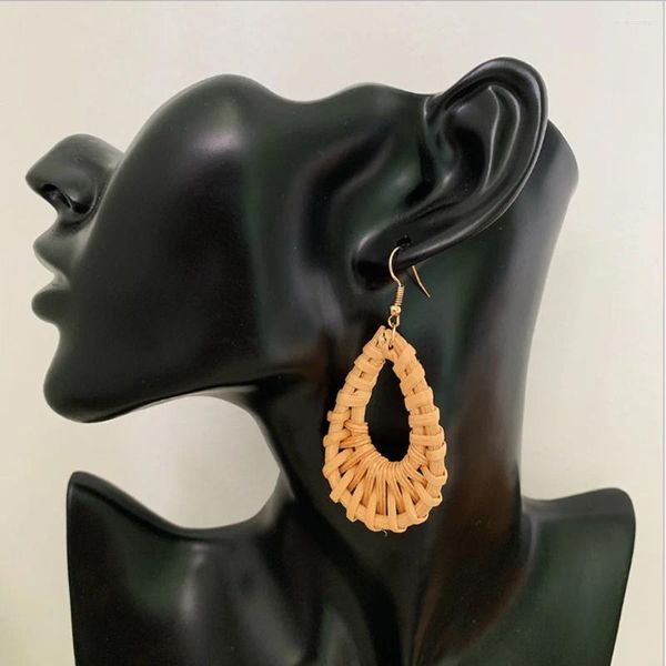 Boucles d'oreilles pendantes bohémien, tresses faites à la main, boucles d'oreilles pendantes pour femmes, plusieurs ethniques Boho, bois géométrique, boule ronde carrée