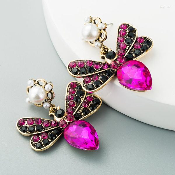 Pendientes colgantes bohemios con incrustaciones de perlas de abeja y diamantes de imitación de varios pisos, conjunto de mampostería de lujo exclusivo para mujer