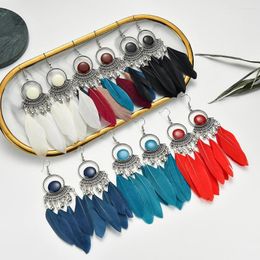 Dangle Boucles D'oreilles Bohême Bijoux Accessoires Vintage Hyperbole Forme Ronde Dégoulinant D'huile Plume Gland Boho Longue Goutte Suspendue Pour Les Femmes