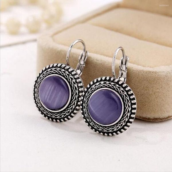 Boucles d'oreilles pendantes bohême bijoux grand rond résine pierre goutte pour les femmes Vintage Antique sculpté boucle d'oreille bleu noir boucles d'oreilles