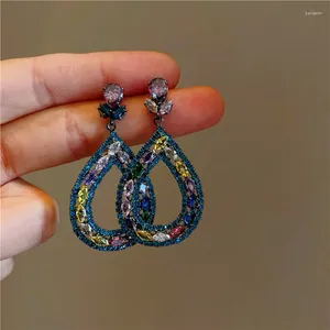 Boucles d'oreilles pendantes bohémien de luxe coloré goutte d'eau gemme creuse longue pour femmes étincelant Zircon ovale géométrie Banquet bijoux fins