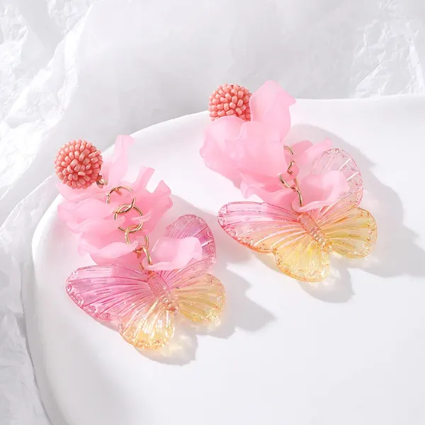 Pendientes colgantes bohemios rosas de resina Gradual, mariposa, flor, regalo de moda coreana para mujer, joyería acrílica de moda