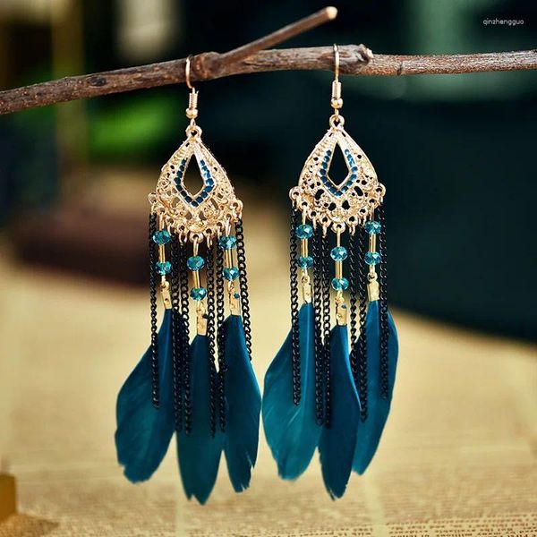 Pendientes colgantes bohemios temperamento gota larga Retro coreano moda pluma borla cadena para mujeres joyería de fiesta Brincos