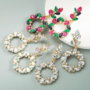 Boucles d'oreilles pendantes bohême Vintage ronde cristal goutte boucle d'oreille pour femmes mode ethnique fleur strass bijoux en gros