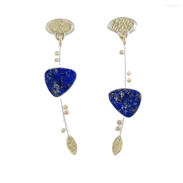 Boucles d'oreilles bohème Antique, feuille bicolore, Triangle créatif incrusté de Lapis Lazuli, goutte, bijoux exagérés à la mode