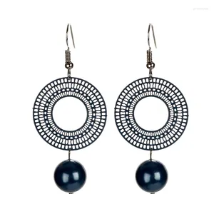 Bengelen oorbellen Boheemian Blue Circle Hanging Drop for Women Imitatie Pearl Earring 2024 Pendientes Mujer Fashion Jewelry