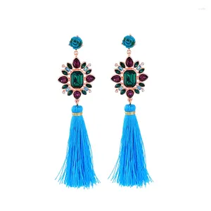 Boucles d'oreilles bohème bleues à pampilles longues pour femmes, tendance, ethnique, fleur, goutte, bijoux de plage, accessoires, vente en gros
