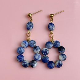 Boucles d'oreilles bohème en pierre à veines bleues, bijoux naturels pour femmes, fête de mariage, faites à la main