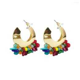 Boucles d'oreilles pendantes bohème couleur pierre gland pour femmes métal demi-cercle cerceau oreille goutte déclaration bijoux de mode accessoires ethniques