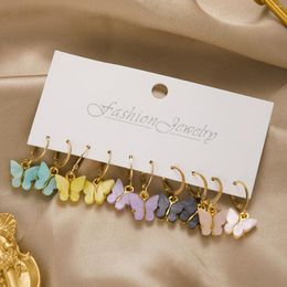 Boucles d'oreilles pendantes bohème coloré résine acrylique papillon ensemble pour femmes à la mode couleur or métal cerceau goutte boucle d'oreille Brincos fête bijoux