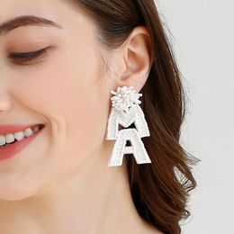 Boucles d'oreilles pendantes bohème créatives exagérées pour la fête des mères, accessoires d'oreille, sens senior, Alphabet rétro, perle de riz tissée à la main