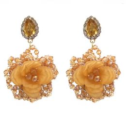 Boucles d'oreilles bohèmes en résine cristal pour femmes, goutte de fleur, bijoux de soleil, vente en gros, Costume Aretes, 2023