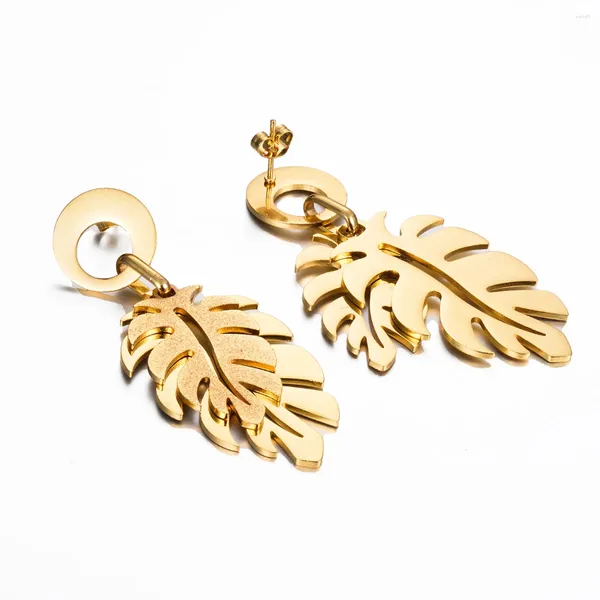 Pendientes colgantes bohemios de hoja exagerada para mujer, aretes colgantes de acero inoxidable, planta de color dorado, regalo de joyería femenina resistente al agua