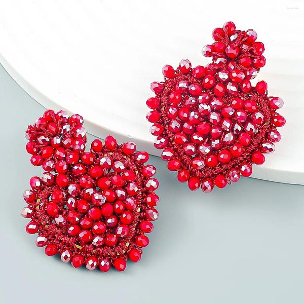 Pendientes colgantes moda bohemia creativa gota de corazón rojo mujeres étnicas Vintage marrón joyería de cuentas acrílicas al por mayor