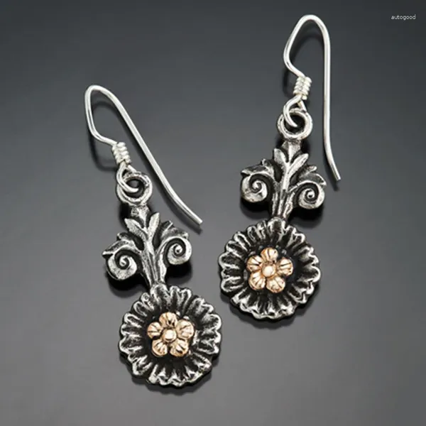 Boucles d'oreilles pendantes bohème mode créative fleur de soleil rétro or et argent deux couleurs simples pour dames bijoux de luxe