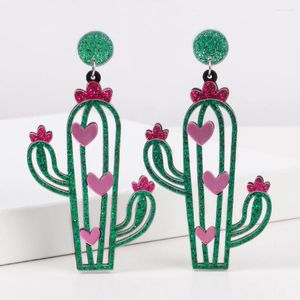 Boucles d'oreilles pendantes bohème paillettes vert Cactus main acrylique femmes ethnique fleur amour coeur goutte boucle d'oreille bijoux de mode cadeaux