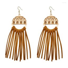 Pendientes colgantes bohemios de gamuza larga con flecos de Navidad Reno hombre de pan de jengibre tallado de madera occidental accesorios de joyería