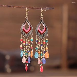 Pendientes colgantes con borlas largas bohemias para mujer, cuentas étnicas, joyería para las orejas, accesorios bohemios para niña