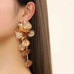 Boucles d'oreilles pendantes bohème métallique fleur gland queue de poisson Rose doré bijoux de mariage coréen pour les femmes