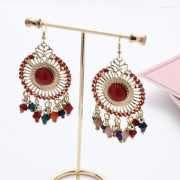 Boucles d'oreilles bohème rétro rondes, perles colorées exagérées, pompon pour femmes, bijoux Kolczyki Jhumka