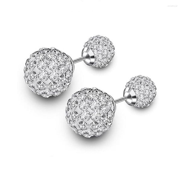 Pendientes colgantes Bohemio S925 Aguja de plata Diamante de imitación Tamaño de doble cara Bola de diamante de circón Joyería pequeña para mujer