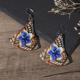 Boucles d'oreilles pendantes Style bohémien pour femmes, Vintage, Simple, imprimé coloré, personnalité en forme d'éventail, accessoires de bijoux à la mode pour femmes