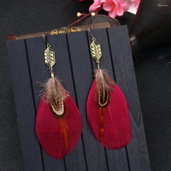 Boucles d'oreilles pendantes Style bohémien, pendentif Vintage coloré, crochet à plumes, boucles d'oreilles élégantes pour dames, charmantes.