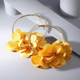 Boucles d'oreilles bohème en tissu géométrique doux, en alliage de fleurs, grand anneau pour femme, Style ethnique, faux bijoux de fête, accessoires