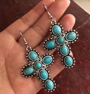 Boucles d'oreilles en peluche bohème turquoises en pierre de croix de croix femme 2024 bijoux tribal vintage grande déclaration de luxe en gros de luxe