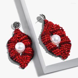 Boucles d'oreilles en peluche bohemian vintage bouche rouge oorbellen voor dames perles de verre à la main