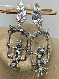 Boucles d'oreilles pendantes bohème Vintage couleur argent petite grenouille pour femmes filles Design créatif feuille balançoire boucle d'oreille bijoux de fête cadeaux