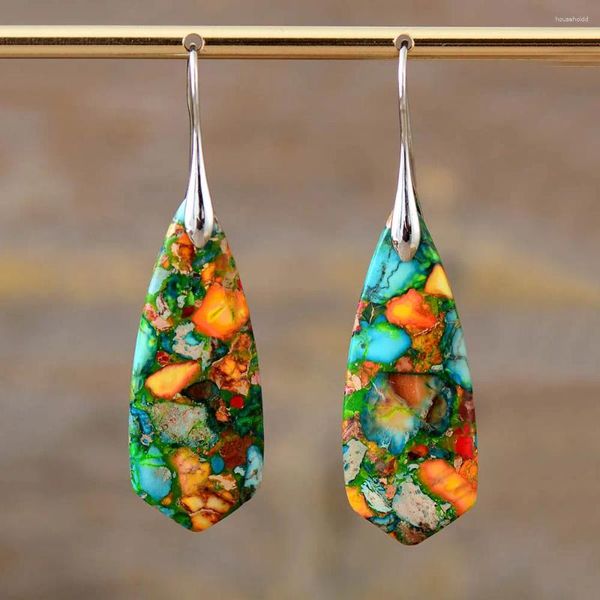 Pendientes colgantes bohemios para mujer, jaspes coloridos para mujer, pendientes de piedras naturales bohemios, joyería de diseñador, bisutería, venta al por mayor