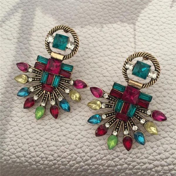Boucles d'oreilles pendantes style Boho, couleur or Antique, vert clair, rouge, jaune, pierre décorée, pour femmes et filles, bijoux de soirée