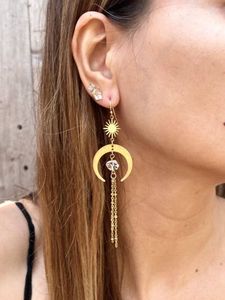 Boucles d'oreilles pendantes Boho croissant soleil et lune cristal goutte cadeau pour femmes amis bohème bijoux à la main mode