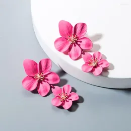 Boucles d'oreilles Boho en forme de fleur rose pour femmes, bijoux coréens, cadeaux pour enfants filles, mode vert bleu, vente en gros