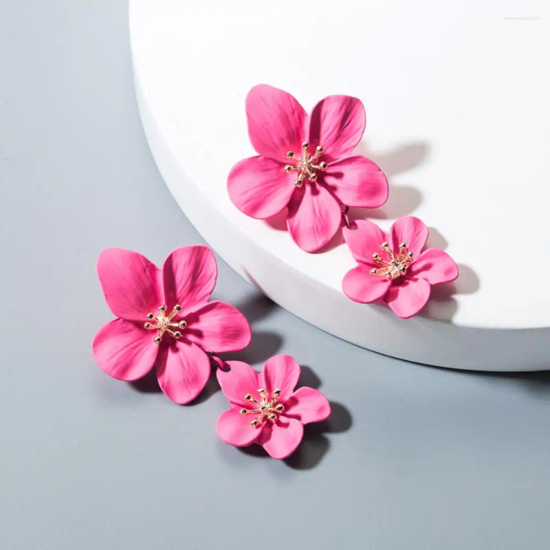Dangle Earrings Boho Cute Pink Flower For Women Korean Jewelry Kids Girls Gifts Fashion Green Blue Drop Earring Wholesale