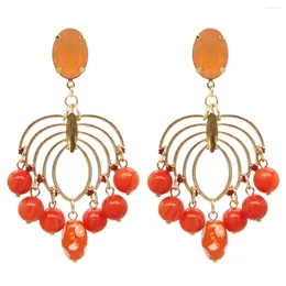 Boucles d'oreilles Boho pour femmes, bijoux en perles, goutte de pierre, tendance, luxe, accessoires pour robe de soirée, vente en gros