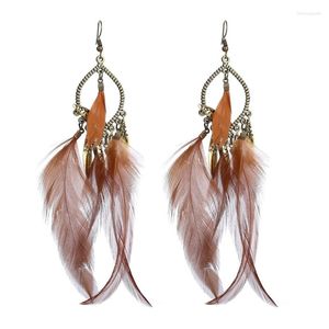 Boucles d'oreilles pendantes Boho Ethnic Dream Catcher Plume Antique Long Hook Handmade Tassle Earring Vintage Gift
