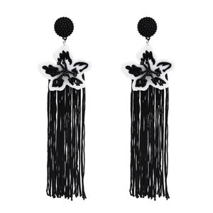 Bengelen oorbellen boho bloem tassel franje vrouwelijke bohemian grote lange long acryl floral drop zwart rode pendientes maxi dames sieraden kroonluchter