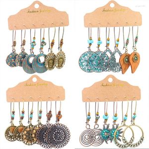 Bengelen oorbellen boho geometrie ronde cirkel legering druppel voor vrouwen etnisch blad lange hangende set sieraden accessoires cadeau