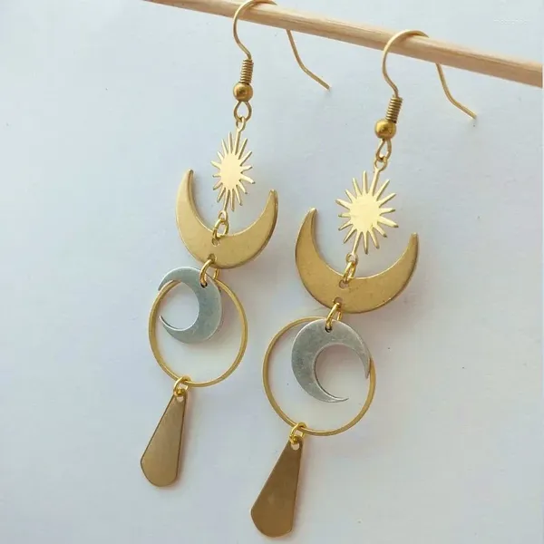 Boucles d'oreilles en peluche Boho Gold Color Crescent Moon et Sun Witch Drop For Women Girl State Bijoux Accessoires