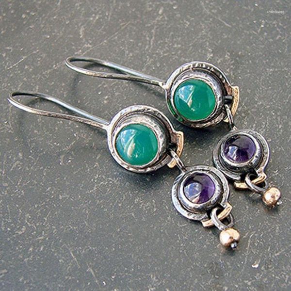 Boucles d'oreilles pendantes Boho vert violet cercle pierre déclaration 2023 Tribal noir or couleur petit pendentif boucle d'oreille femmes bijoux