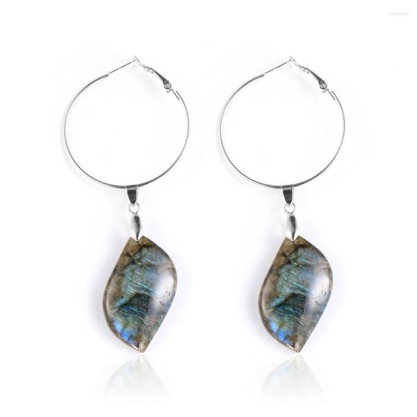 Boucles d'oreilles pendantes BOHO irrégulière pierre de lune naturelle pendentif goutte pour les femmes hyperbolique 4 cm grand cercle rond Labradorite boucle d'oreille