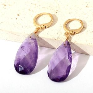 Boucles d'oreilles pendantes Boho, bijoux faits à la main, vert, violet, bleu marine, pierre naturelle, longue goutte pour femmes, 2024