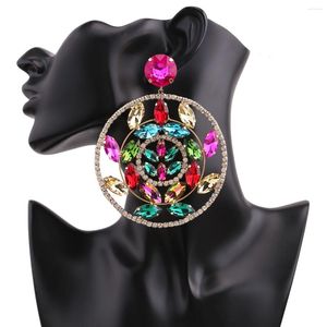 Boucles d'oreilles en peluche Boho grand pendentif rond Drop pour femmes Crystal Pentientes State Earge Long Fashion Bijoux