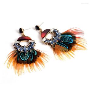 Boucles d'oreilles Boho longues rétro plume exagérée femmes thaïlande strass gland goutte bijoux de mariage en gros