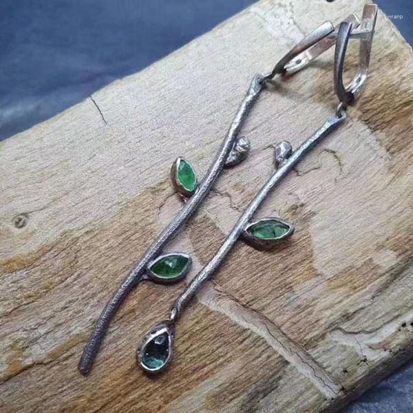 Pendientes colgantes bohemios encantadores pendientes de circón de cristal de hoja verde rama de árbol de Metal antiguo lágrima gota de diamantes de imitación 2023 joyería de mujer